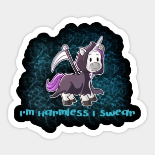 Grim Reaper Unicorn "I'm Harmless, I Swear" Sticker